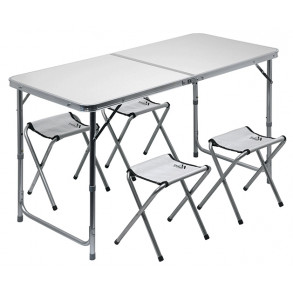 Stůl kemping DOUBLE teleskop. šedý + 4x židlička