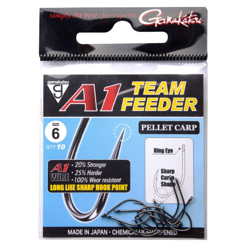 HÁČKY GAMAKATSU A1 TEAM FEEDER - PELLET CARP očko,černý